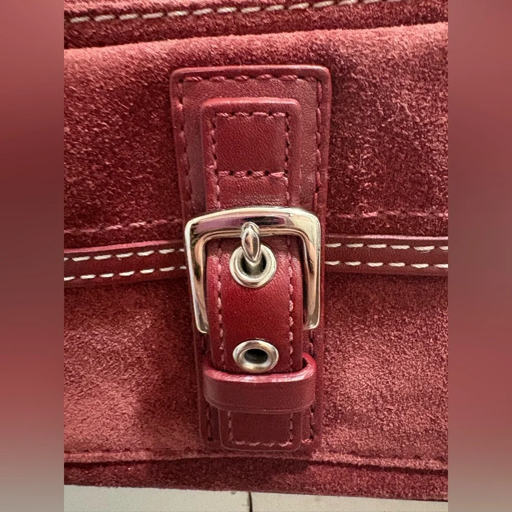 Coach Red/Burgundy Suede Leather Wristlet Bag - Picture 8 of 14